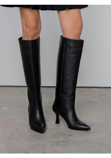 Ambra Siyah Hakiki Deri Kadın Çizme modelleri