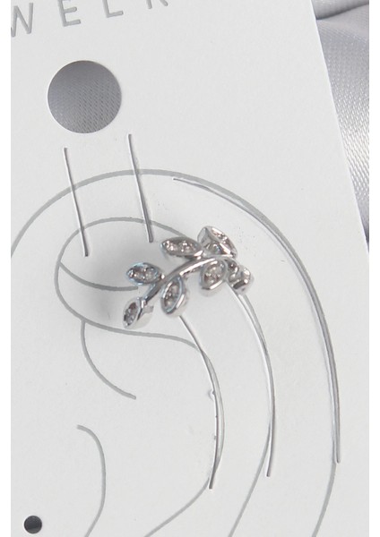 Bfs Pirinç Gümüş Renk Zirkon Taşlı Yaprak Model Kıkırdak Kadın Küpe