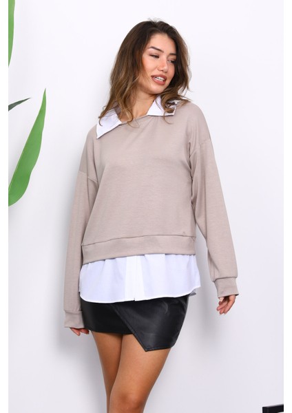 Taş Gömlek Garnili Modal Sweat