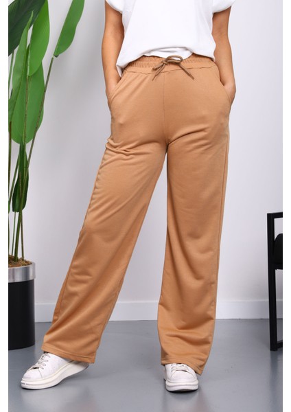 Bisküvi Bel Lastikli İki İplik Palazzo Eşofman Alt