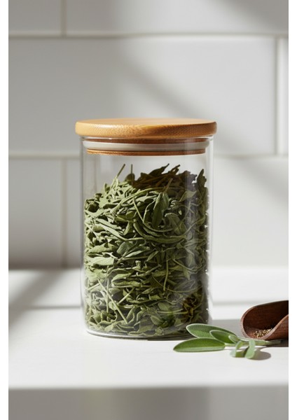 Mini Bambu Kapaklı Baharat Kavanozu - Cam Mutfak Düzenleyici 4 Adet 9x6 cm