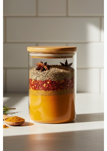 Mini Bambu Kapaklı Baharat Kavanozu - Cam Mutfak Düzenleyici 4 Adet 9x6 cm fiyatları