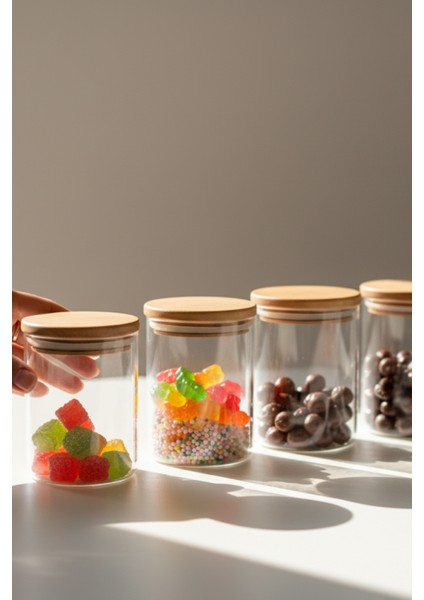 Mini Bambu Kapaklı Baharat Kavanozu - Cam Mutfak Düzenleyici 4 Adet 9x6 cm fırsatları