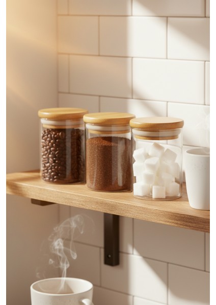 Mini Bambu Kapaklı Baharat Kavanozu - Cam Mutfak Düzenleyici 4 Adet 9x6 cm indirimleri
