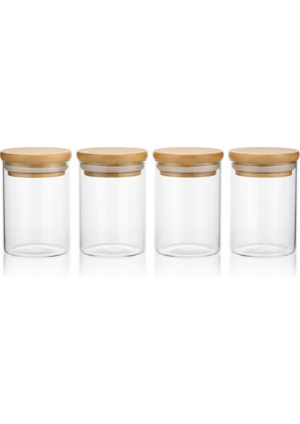 Mini Bambu Kapaklı Baharat Kavanozu - Cam Mutfak Düzenleyici 4 Adet 9x6 cm