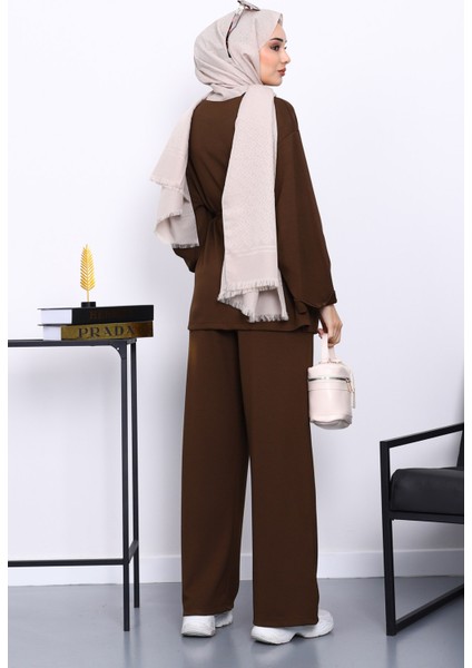 Kahverengi Belden Bağlamalı Pantolon Cepli Modal Takım fırsatları