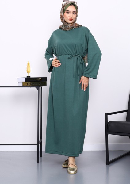 Zümrüt Yeşili İki İplik Modal Elbise