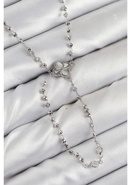 Bfs Pirinç Zirkon Taşlı Yonca Model Gümüş Renk Kadın Y Kolye