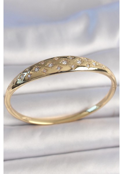 Bfs Pirinç Gold Renk Zirkon Taşlı Yıldız Işlemeli Kadın Kelepçe