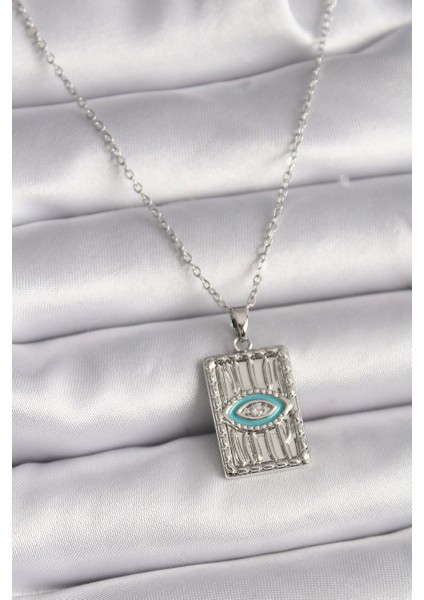 Bfs 316L Çelik Gümüş Renk Zincir Göz Işlemeli Madalyon Model Kadın Kolye