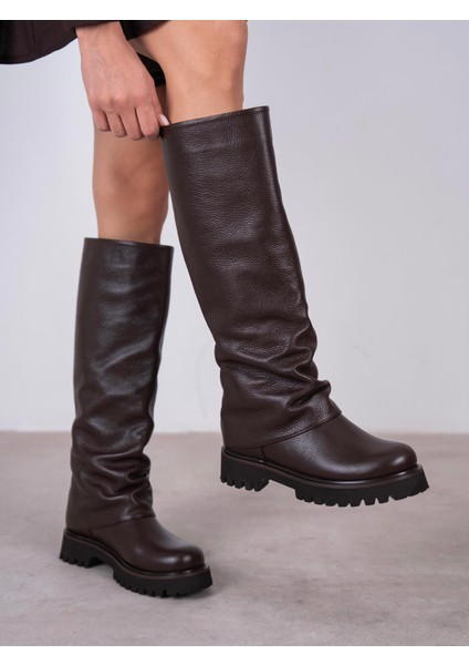 Ylva Kahve Hakiki Deri Kadın Çizme