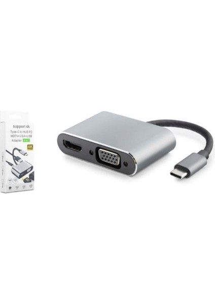 HDX7839 Type-C To Hub Hdtv 4K 30HZ + Type-C + USB + VGA 4ın1 Gri