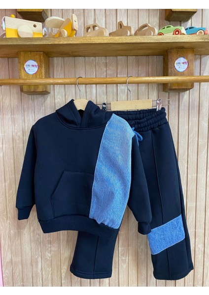 Kot Garnili Çımalı Tarz Kapüşonlu Kız Çocuk Takım