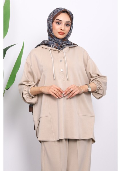 Taş Yaka Çıtçıtlı Tunik Pantolonlu Takım modelleri