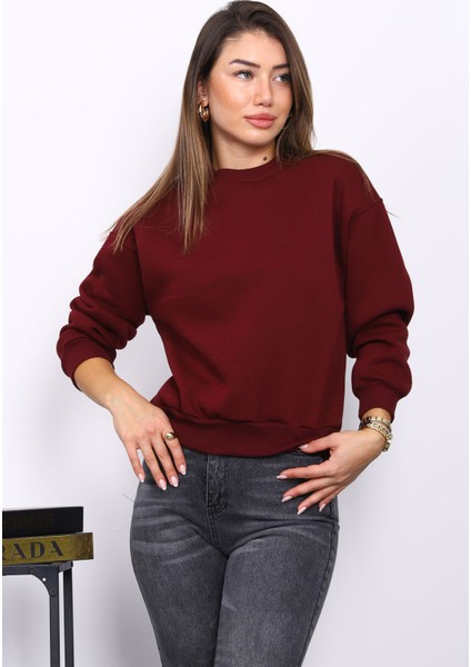 Mürdüm Bisiklet Yaka Üç İplik Sweat