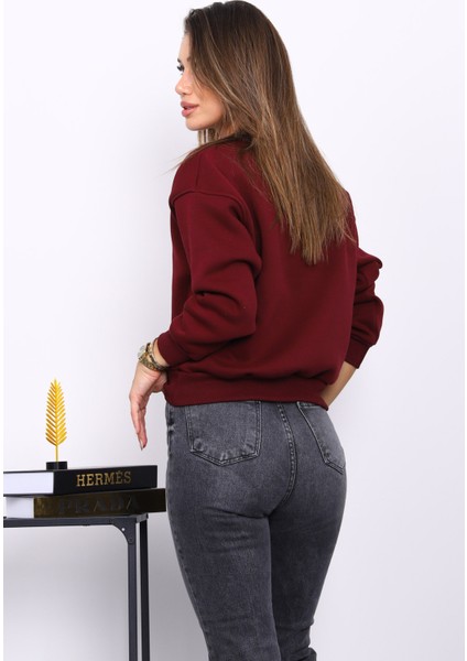 Mürdüm Bisiklet Yaka Üç İplik Sweat modelleri