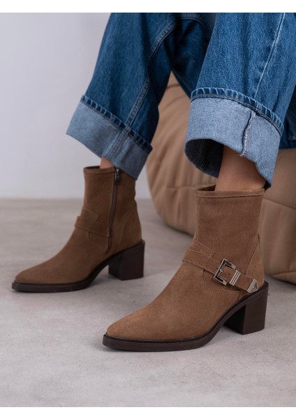 Pulina Camel Süet Hakiki Deri Kadın Bot