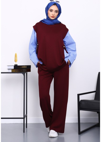 Mürdüm Garnili Tunik Pantolonlu Modal Takım