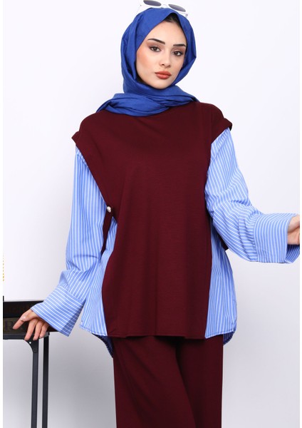 Mürdüm Garnili Tunik Pantolonlu Modal Takım modelleri