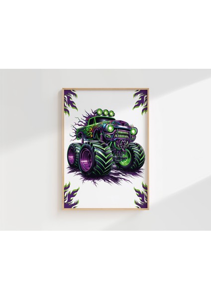 Dev Kamyon Temalı Kişiye Özel Isimli 2'li Çocuk Odası Dekoratif Poster Seti - Çerçevesiz modelleri