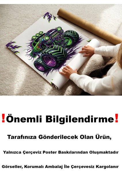 Dev Kamyon Temalı Kişiye Özel Isimli 2'li Çocuk Odası Dekoratif Poster Seti - Çerçevesiz indirimleri