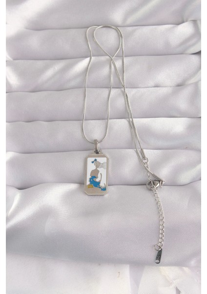Bfs 316L Çelik Gümüş Renk Beyaz Mineli Kız Figür Tarot Kolye fiyatları