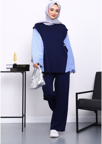 Lacivert Garnili Tunik Pantolonlu Modal Takım fiyatları