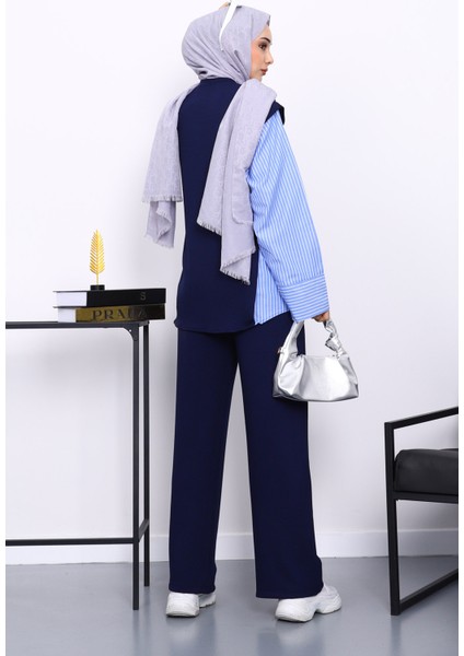 Lacivert Garnili Tunik Pantolonlu Modal Takım fırsatları