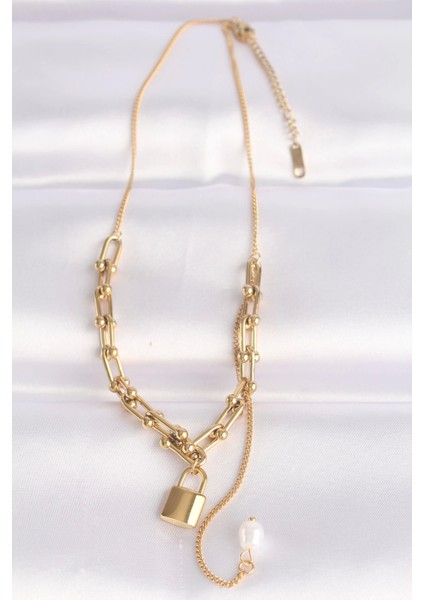 Bfs 316L Çelik Zincir Altın Renk Zincirli Love Yazılı Kilit Kolye fiyatları