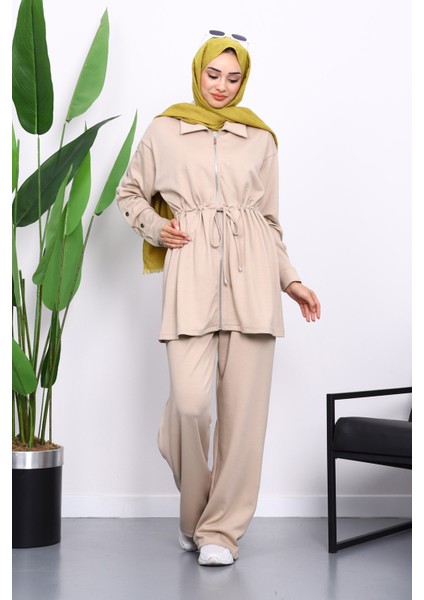 Bej Çıtçıt Detaylı Tunik Pantolonlu Modal Takım fiyatları