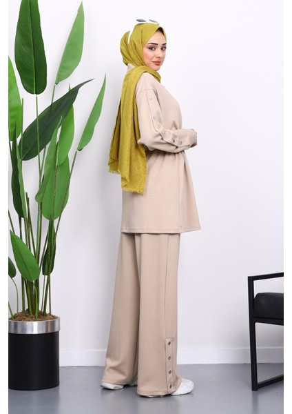 Bej Çıtçıt Detaylı Tunik Pantolonlu Modal Takım fırsatları