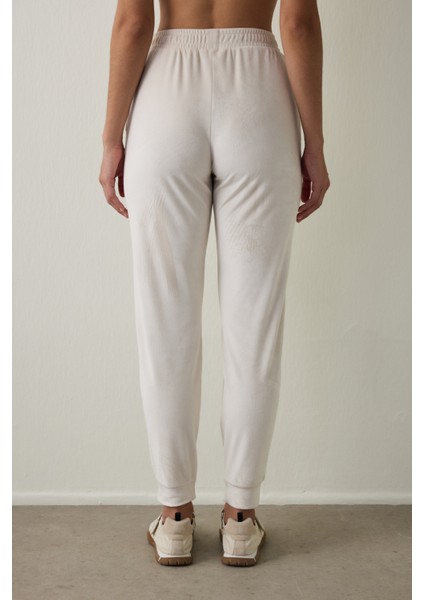Bej Yumuşak Kadife Sıcak Tutan Termal Etkili Jogger Eşofman Altı