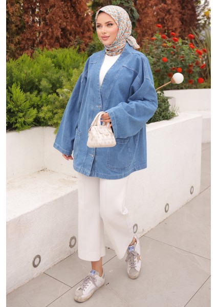 Mavi Cepli Kot Ceket