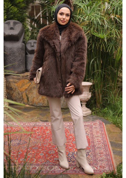 Kahverengi Kemerli Astarlı Kürk Kaban