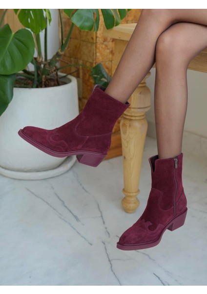 Krowe Bordo Süet Hakiki Deri Kadın Bot modelleri