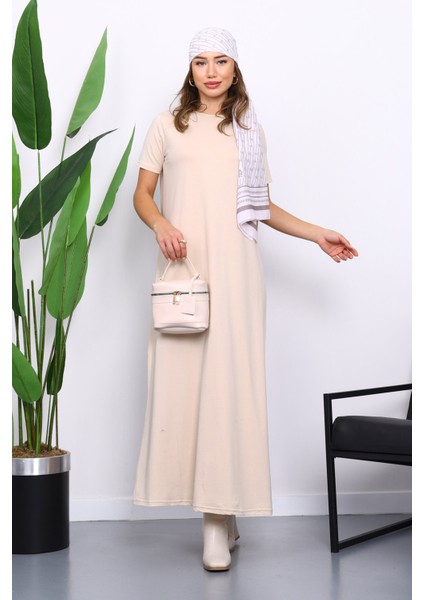 Bej Kısa Kol Tesettür İçlik Elbise fiyatları