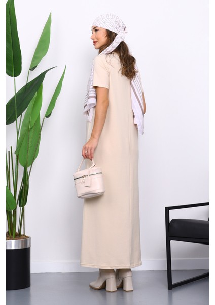 Bej Kısa Kol Tesettür İçlik Elbise fırsatları