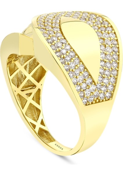 Altın Taşlı Tasarım Yüzük - 14K