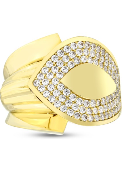 Altın Taşlı Tasarım Yüzük - 14K