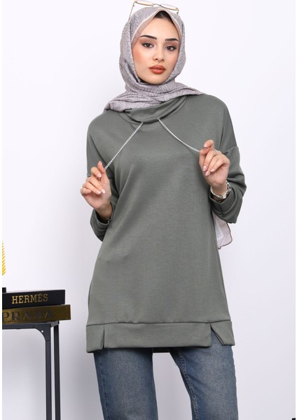Haki Yaka Detaylı Modal Tunik