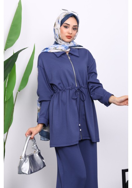 İndigo Çıtçıt Detaylı Tunik Pantolonlu Modal Takım modelleri