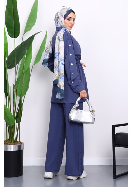 İndigo Çıtçıt Detaylı Tunik Pantolonlu Modal Takım fırsatları