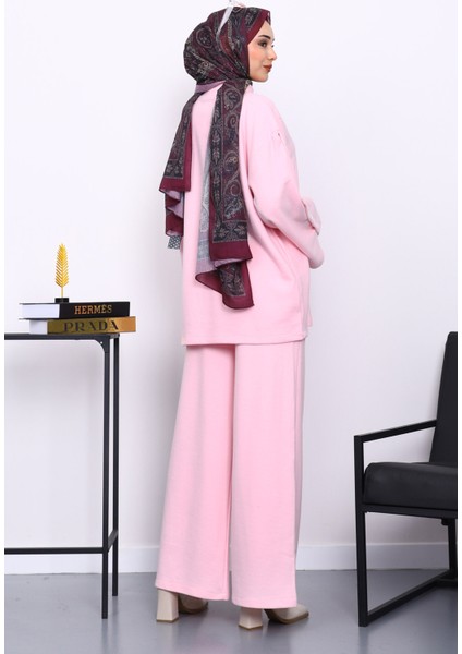 Pembe Kol Düğme Detaylı Tunik Pantolonlu Takım fırsatları