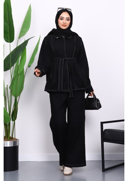 Siyah Çıtçıtlı Ceket Pantolonlu Gabardin Takım