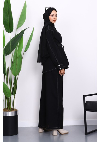 Siyah Çıtçıtlı Ceket Pantolonlu Gabardin Takım fırsatları