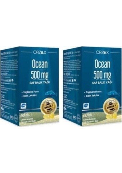Orzax Ocean Balık Yağı Takviye 2X60 Kapsül 500 Mg Saf Trigliserid Omega-3 Yetişkinler Için