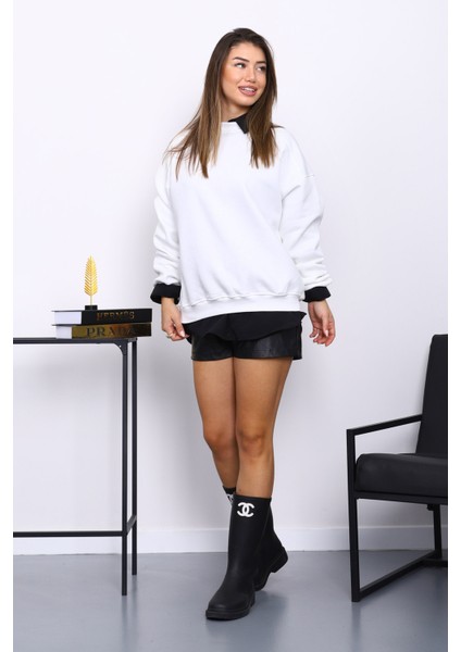 Ekru Bisiklert Yaka Üç İplik Sweat fiyatları