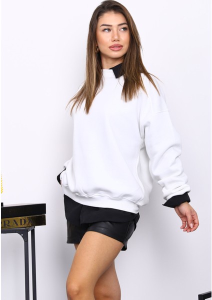 Ekru Bisiklert Yaka Üç İplik Sweat fırsatları