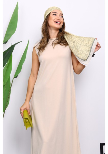 Bej Sıfır Kol Penye Tesettür İçlik Elbise fırsatları