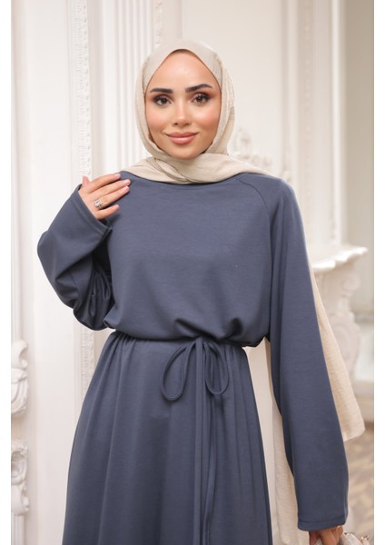 Füme Bisiklet Yaka Bel Kuşaklı Elbise modelleri